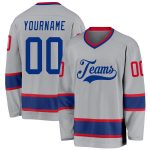 Custom Team Hockey Jersey with Personalized Name & Number in Gray and Royal-Red Personalized Gray Royal-Red Hockey Jersey