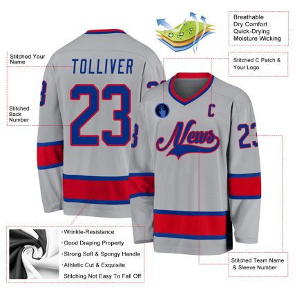 Personalized Royal-Red Gray Hockey Jersey for Custom Team Gear Personalized Gray Royal-Red Hockey Jersey