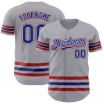 Custom Name and Number Authentic Baseball Jersey - Personalized Gray Royal-Red Line Team Jersey Personalized Gray Royal-Red
