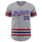 Custom Name and Number Authentic Baseball Jersey - Personalized Gray Royal-Red Line Team Jersey Personalized Gray Royal-Red