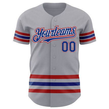 Custom Name and Number Authentic Baseball Jersey - Personalized Gray Royal-Red Line Team Jersey Personalized Gray Royal-Red