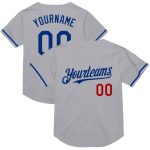 Custom Name and Number Personalized Gray Royal-Red Mesh Baseball Jersey - Authentic Throwback Style Personalized Gray Royal-Red