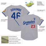 Custom Name and Number Personalized Gray Royal-Red Mesh Baseball Jersey - Authentic Throwback Style Personalized Gray Royal-Red