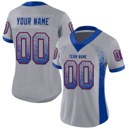 Personalized Custom Name and Number Football Jersey in Gray and Royal Red Mesh Design Personalized Gray Royal-Red Mesh Drift