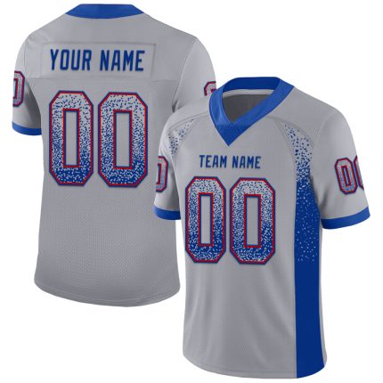 Personalized Custom Name and Number Football Jersey in Gray and Royal Red Mesh Design Personalized Gray Royal-Red Mesh Drift