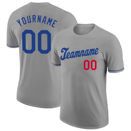 Custom Name and Number Performance T-Shirt - Personalized Gray and Royal-Red Team Apparel Personalized Gray Royal-Red Performance