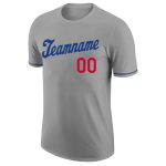 Custom Name and Number Performance T-Shirt - Personalized Gray and Royal-Red Team Apparel Personalized Gray Royal-Red Performance
