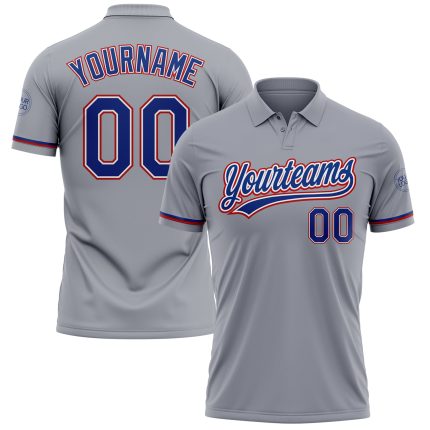 Custom Name and Number Personalized Royal-Red Golf Polo Shirt - Gray Performance Vapor Team Apparel Personalized Gray Royal-Red