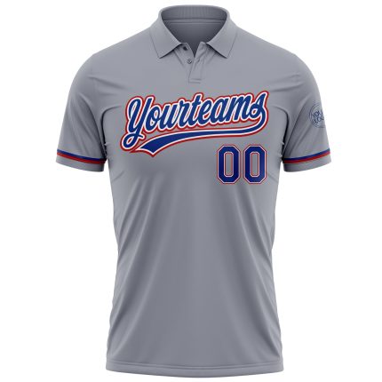 Custom Name and Number Personalized Royal-Red Golf Polo Shirt - Gray Performance Vapor Team Apparel Personalized Gray Royal-Red