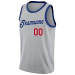 Custom Name Number Basketball Jersey Gray Royal-Red Round Neck Rib-Knit Team Uniform Personalized Gray Royal-Red Round Neck