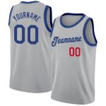 Custom Name Number Basketball Jersey Gray Royal-Red Round Neck Rib-Knit Team Uniform Personalized Gray Royal-Red Round Neck