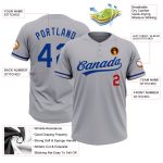 Personalized Unisex Softball Jersey - Gray and Royal-Red, Two-Button Design Personalized Gray Royal-Red Two-Button Unisex