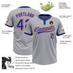 Custom Name and Number Unisex Softball Jersey in Gray and Royal Red - Personalized Two-Button Design Personalized Gray Royal-Red