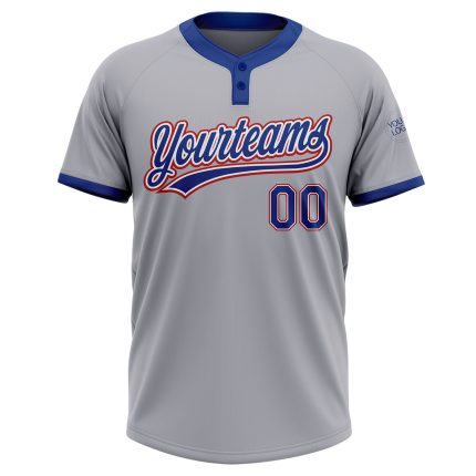 Custom Name and Number Unisex Softball Jersey in Gray and Royal Red - Personalized Two-Button Design Personalized Gray Royal-Red