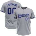 Custom Name and Number Unisex Gray Royal Softball Jersey - Personalized Two-Button Team Apparel Personalized Gray Royal Two-Button