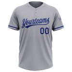 Custom Name and Number Unisex Gray Royal Softball Jersey - Personalized Two-Button Team Apparel Personalized Gray Royal Two-Button