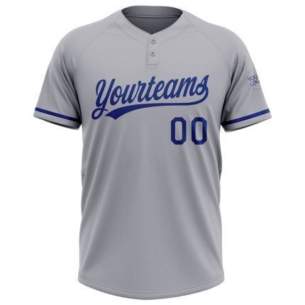 Custom Name and Number Unisex Gray Royal Softball Jersey - Personalized Two-Button Team Apparel Personalized Gray Royal Two-Button