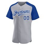 Custom Name and Number Gray Royal-White Baseball Jersey - Authentic Raglan Sleeves Team Gear Personalized Gray Royal-White