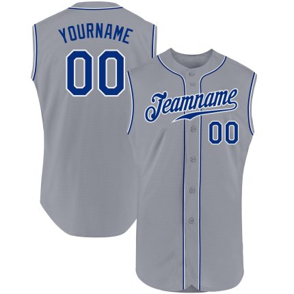 Custom Name and Number Authentic Sleeveless Baseball Jersey Gray Royal-White Personalized Team Apparel Personalized Gray