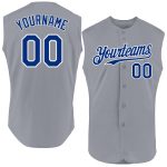 Personalized Gray and White Authentic Sleeveless Baseball Jersey for Men Personalized Gray Royal-White Authentic Sleeveless