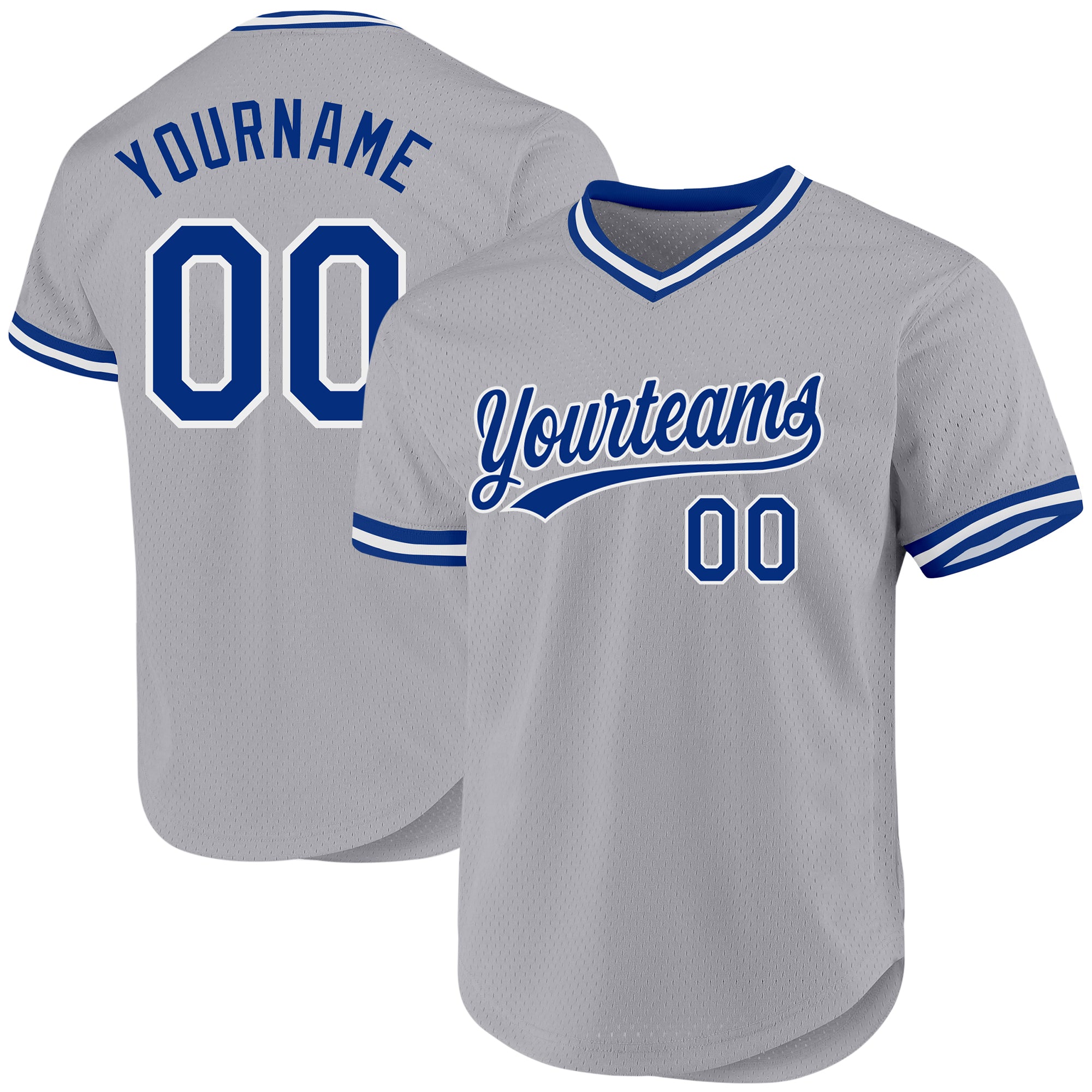 Personalized Baseball Jersey with Custom Name and Number, Gray Royal-White Authentic Throwback Team Design Personalized Gray