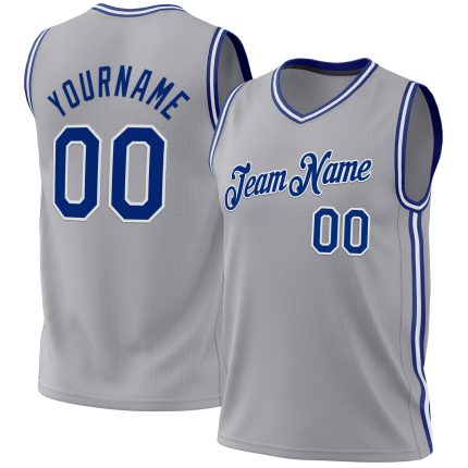 Personalized Gray Royal White Basketball Jersey - Authentic Throwback Design Personalized Gray Royal-White Authentic Throwback