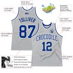 Custom Name and Number Basketball Jersey - Authentic Gray Royal-White Throwback Design Personalized Gray Royal-White Authentic