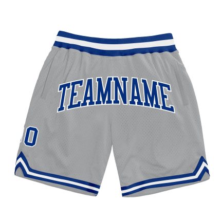 Custom Name and Number Personalized Gray and White Throwback Basketball Shorts Authentic Team Gear Personalized Gray Royal-White