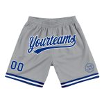 Personalized Gray Royal White Basketball Shorts - Authentic Throwback Style Personalized Gray Royal-White Authentic Throwback