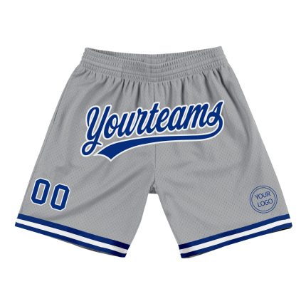 Personalized Gray Royal White Basketball Shorts - Authentic Throwback Style Personalized Gray Royal-White Authentic Throwback