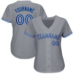 Custom Name and Number Gray Royal-White Baseball Jersey | Personalized Team Apparel Personalized Gray Royal-White Baseball