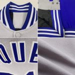 Personalized Varsity Letterman Bomber Jacket Gray Royal-White Full-Snap Two Tone Personalized Gray Royal-White Bomber Full-Snap