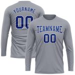 Custom Team Name Number Long Sleeve Performance T-Shirt Gray Royal-White Personalized for Men and Women Personalized Gray