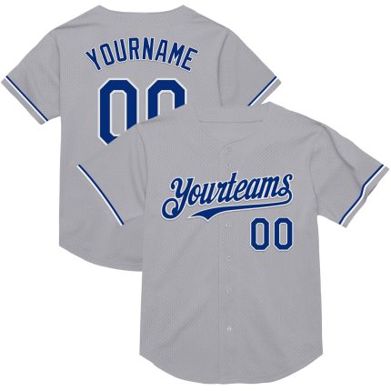 Custom Gray White Mesh Baseball Jersey with Personalized Name and Number - Authentic Throwback Design Personalized Gray Royal-White