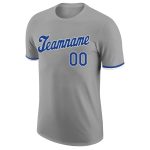 Custom Team Performance T-Shirt with Personalized Name and Number - Gray Royal-White Personalized Gray Royal-White Performance