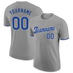 Custom Team Performance T-Shirt with Personalized Name and Number - Gray Royal-White Personalized Gray Royal-White Performance
