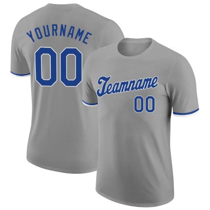 Custom Team Performance T-Shirt with Personalized Name and Number - Gray Royal-White Personalized Gray Royal-White Performance