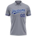 Custom Name and Number Gray White Performance Vapor Golf Polo Shirt - Personalized Team Apparel Personalized Gray Royal-White