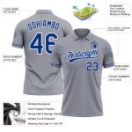 Custom Name and Number Gray White Performance Vapor Golf Polo Shirt - Personalized Team Apparel Personalized Gray Royal-White