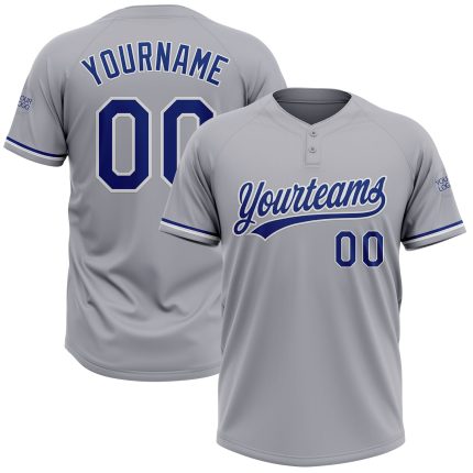Personalized Gray Royal White Two-Button Unisex Softball Jersey for Men and Women Personalized Gray Royal-White Two-Button