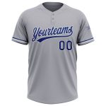 Personalized Gray Royal White Two-Button Unisex Softball Jersey for Men and Women Personalized Gray Royal-White Two-Button
