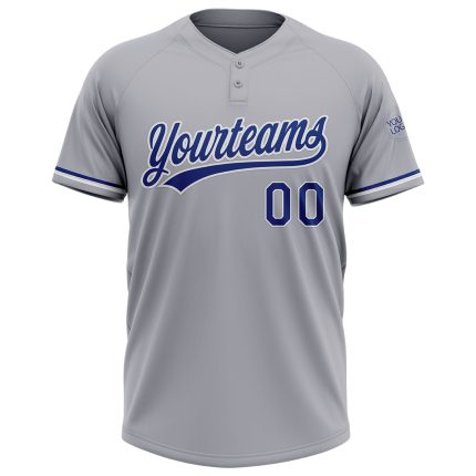 Personalized Gray Royal White Two-Button Unisex Softball Jersey for Men and Women Personalized Gray Royal-White Two-Button