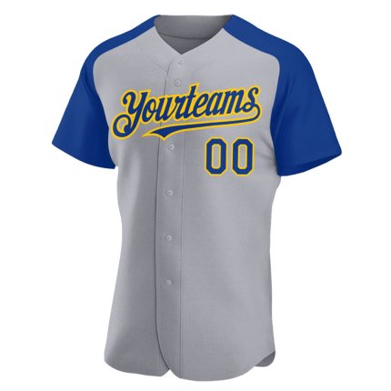 Personalized Baseball Jersey with Custom Name and Number, Gray Royal-Yellow Authentic Raglan Sleeves Personalized Gray Royal-Yellow