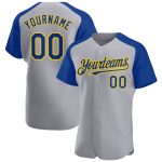 Personalized Baseball Jersey with Custom Name and Number, Gray Royal-Yellow Authentic Raglan Sleeves Personalized Gray Royal-Yellow