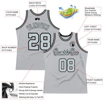 Custom Name and Number Personalized Basketball Jersey - Gray Silver-Black Authentic Throwback Design Personalized Gray Silver-Black