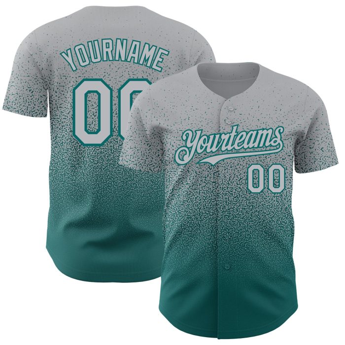 Custom Name Number Baseball Jersey - Personalized Gray Teal Authentic Fade Fashion Personalized Gray Teal Authentic Fade