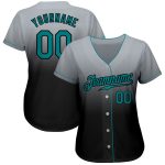 Custom Name and Number Baseball Jersey in Gray Teal-Black - Authentic Fade Fashion Team Style Personalized Gray Teal-Black