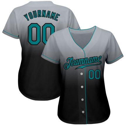 Custom Name and Number Baseball Jersey in Gray Teal-Black - Authentic Fade Fashion Team Style Personalized Gray Teal-Black