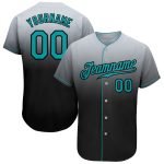 Custom Name and Number Baseball Jersey in Gray Teal-Black - Authentic Fade Fashion Team Style Personalized Gray Teal-Black