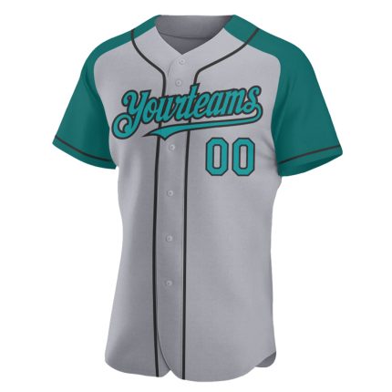 Custom Name and Number Personalized Baseball Jersey Gray Teal Black Authentic Raglan Sleeves Personalized Gray Teal-Black